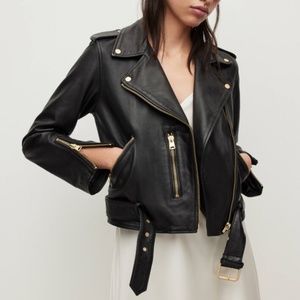 AllSaints Balfern Gold Leather Biker Jacket